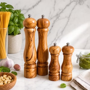 Large Olive Wood Salt & Pepper Grinders| Set of 2| Made From Olive Wood| Rustic Touch To Any Table Top|Handmade| Modern Kitchen