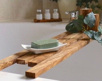 Olive Wood Bath Tray| Handmade Olive Wood Shower Caddy| Bath Caddy| Bath Tray| Soap and Razor Tray| Bathroom Shelf| Shower Caddy