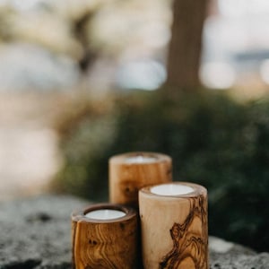 Olive Wood Tea Light Holder Set of 3 | Rustic Wooden Candle Holders | Farmhouse Decor | Handmade Housewarming or Wedding Gift