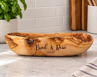 Long Olive Wood Bowl| Great For Fruits, Chips, Candy, Bread and More| Great For Coins, Car Keys, Wallets and Miscellaneous