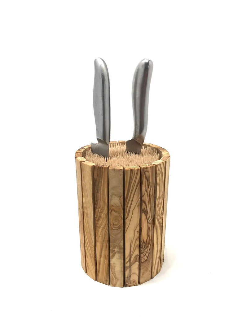 Big Barrel Olive Wood Knife Block Universal Storage for Etsy