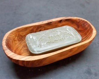 Jabonera rústica de madera de olivo / Accesorio de baño natural hecho a mano / Jabonera de madera con drenaje / Regalo de inauguración de casa de campo