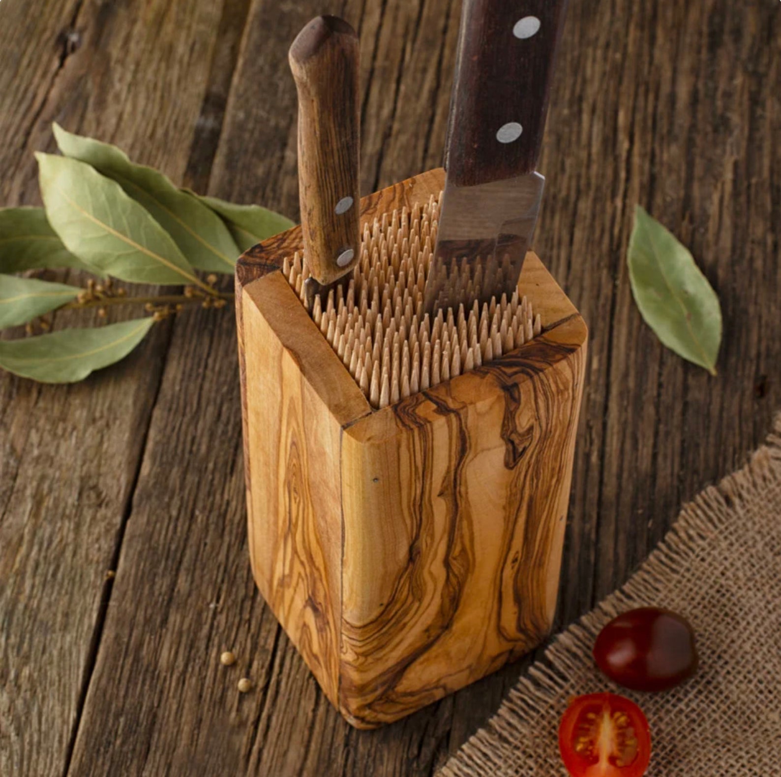 Olive Wood Knife Block Universal Storage for Paring Food Etsy
