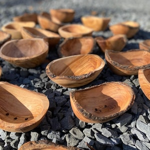 Set of 5 and 10 Rustic Soap Dishes| Bulk Olive Wood Soap Dishes| Natural Edge Olive Wood Hand-Carved Rustic Bowl| Wooden Handcrafted Bowls