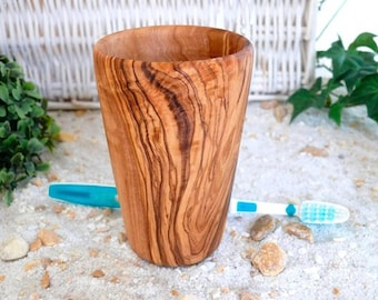 Taza de madera de olivo / Taza de madera de olivo hecha a mano / Taza para beber, taza para cepillo de dientes, portalápices y mucho más / Taza para encimera de baño