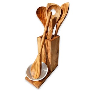 5-piece kitchen set with 3 different cooking spoons| Wooden Utensil| Olive Wood Spoons| Rustic Spoon Set| Farmhouse Kitchen| Handmade|