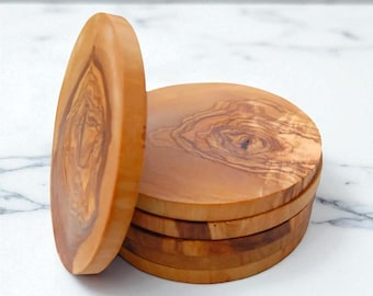 Olijfhouten onderzetters met cirkelvormige BULK | Unieke geschenken | Housewarmingcadeaus | Rustieke houten onderzetters | Handgemaakte onderzetters | Onderzetters