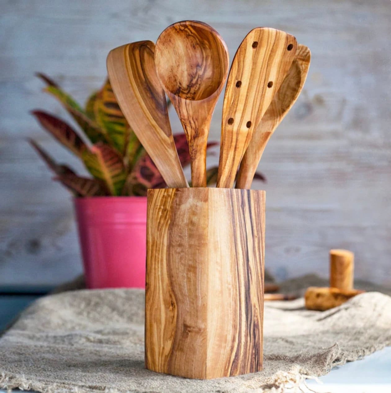 Wood Kitchen Utensil Holder Container Spoon Holder Wood Vase Home Decor  Kitchen Cook Spoon Organizer — Penn Rustics