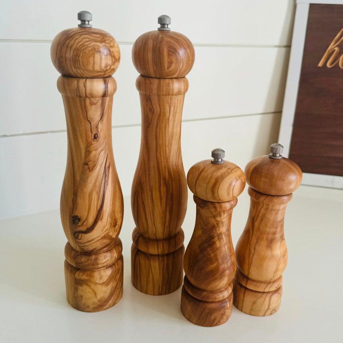 Large Olive Wood Salt & Pepper Grinders- Set of 2 - Etsy