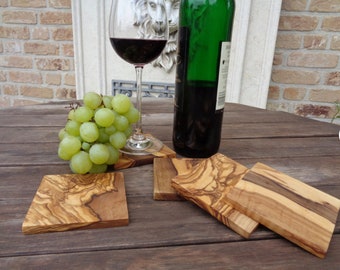 Set of 6 Olive Wood Coasters| Handmade Olive Wood Coasters| Great For Wedding and Housewarming Gifts|