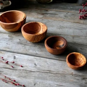 Set of 4 Natural Olive Wooden Bowls| Wood Bowl Sets| Sauce Bowls | Snack Bowls| Handmade Wood Bowls| Wooden Spice Bowls| Food Safe Wood Bowl