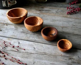 Set of 4 Natural Olive Wooden Bowls| Wood Bowl Sets| Sauce Bowls | Snack Bowls| Handmade Wood Bowls| Wooden Spice Bowls| Food Safe Wood Bowl