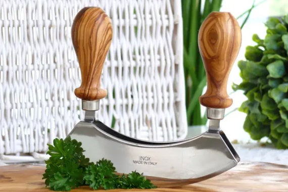 Olive Wood Herb Cutter Steel Herb Cutter Modern Kitchen Gadgets