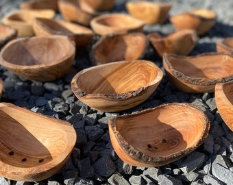 Set of 5 and 10 Rustic Soap Dishes| Bulk Olive Wood Soap Dishes| Natural Edge Olive Wood Hand-Carved Rustic Bowl| Wooden Handcrafted Bowls