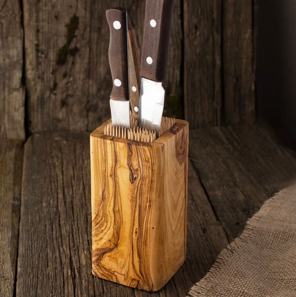 Olive Wood Knife Block Universal Storage for Paring Food Etsy
