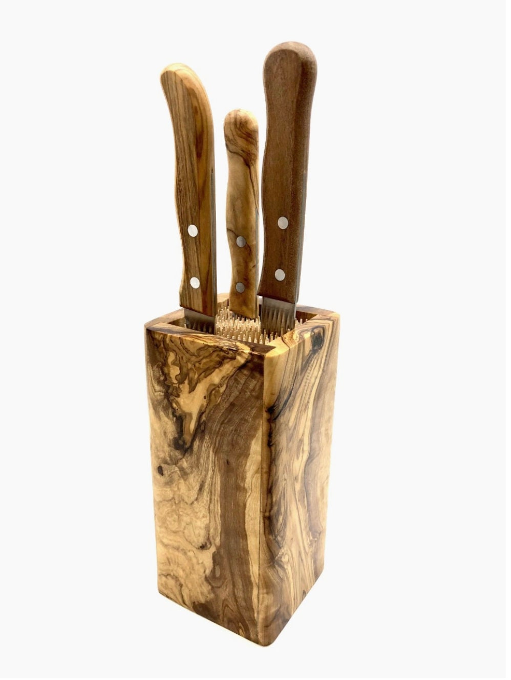 Olive Wood Knife Block Universal Storage for Paring Food Etsy