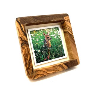 Small Rustic Olive Wood Picture Frame| Handmade Wooden Picture Frame| 3.15 x 3.15 Wood Picture Frame With Stand| Natural Wood Picture Frame