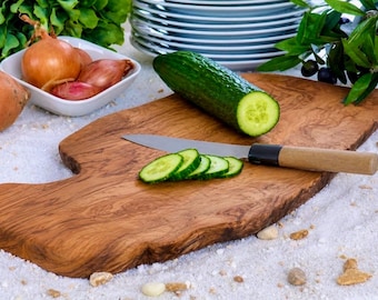 Olive Wood Natural Cutting Board | Handmade Charcuterie Board | Rustic Cheese Board | Live Edge Serving Tray | Unique Kitchen Gift
