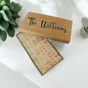 Custom Engraved Raintree Wood Mahjong Set| Handcrafted Game with Chinese Tiles| Personalized Lid| Mahjong Gift Set| Gifts For Mom