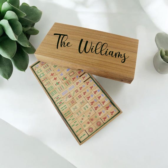 Custom Engraved Raintree Wood Mahjong Set| Handcrafted Game with Chinese Tiles| Personalized Lid| Mahjong Gift Set| Gifts For Mom