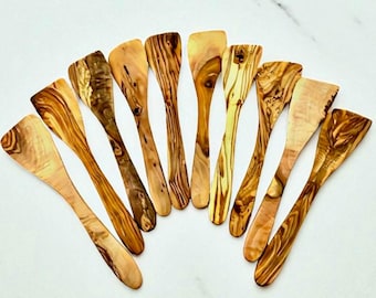 Espátulas de madera de olivo hechas a mano / Utensilio de cocina / Antiadherente / Decoración rústica de cocina / Regalo para cocineros / Duraderas y ecológicas