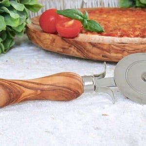 Olive Wood Pizza Cutter With Steel Blade| Wooden Pizza Cutter| Modern Pizza Cutter| Great For Wedding and Housewarming Gifts
