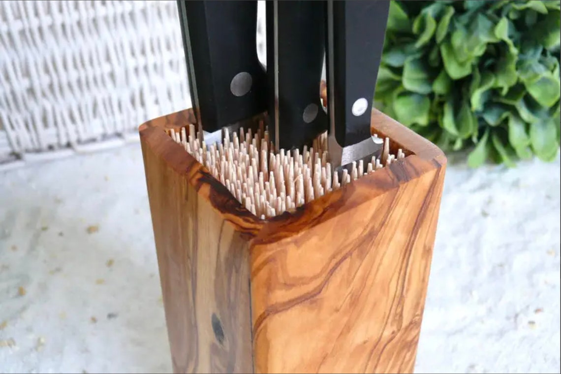 Olive Wood Knife Block Universal Storage for Paring Food Etsy