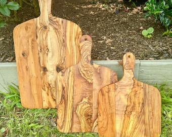 Large, Medium, Small Olive Wood Cutting Board With Handle| Custom Engraved| Get Company Logos, College Logos, Images, Words & More!|