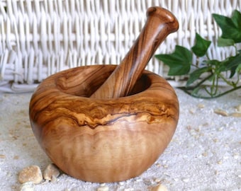 Rustic mortar Olive Wood Mortar and Pestle Set 14 cm| Wooden Herb Grinder for Spices & Guacamole| Mortar Pestle Set| Farmhouse Kitchen Decor