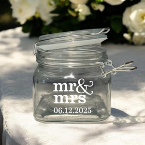 Personalized Wedding Jars with Locking Lid | Custom Engraved Glass Jars | Rustic Wedding Decor | Custom Airtight Wedding Glass Jars