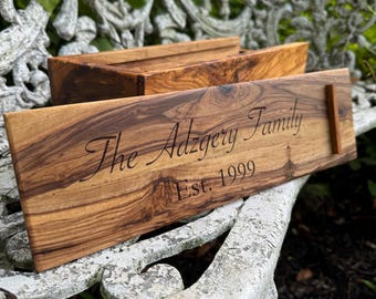 Custom Family Name Olive Wood Wine Boxes| Holiday Wine Gifts| Winery Gifts| Italy Wine| Fredericksburg| Custom Wine Gifts| Wine Lovers Dream