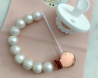 PEARL PACIFIER CLIP | Pearls for Baby | Rose Gold Pacifier Clip | Silicone Pearl Beads | New Baby Girl Gift | Baby Shower Gift | Newborn