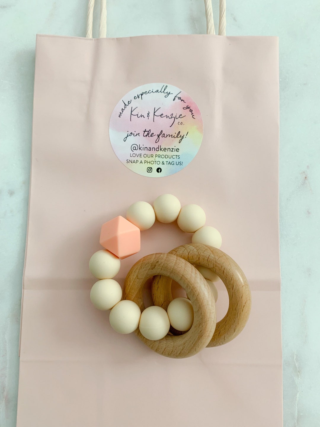 Bead Rattle Handmade Beech Wood Baby Rattle: Beige & Peach Silicone Beads - Etsy