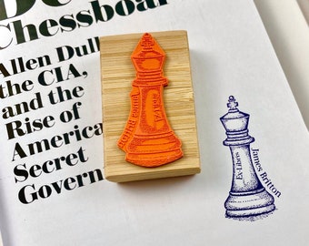 Custom Ex Libris Chess Piece Stamp - King or Queen Personalized Book Rubber Stamp - Checkmate Book Lover Gift - Couple Anniversary Gift