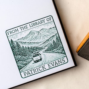 Personalized Mountain Road Ex Libris Stamp – Custom From the Library of Stamp