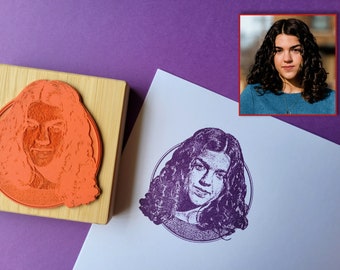 Custom Portrait Stamp - Personalized Rubber Stamp from Photograph - Anniversary Gift - Wedding Invite - Man & Woman Illustrated Face Stamper