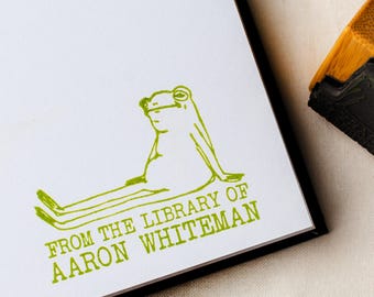 Large Custom Frog Book Stamp, Custom Ex Libris Stamp, Book Lover Gift, Library Name Stamp, Frog Lover Gift, personalized Bibliophile Gift