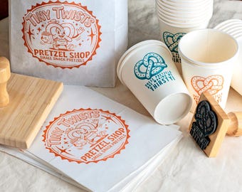 Custom Food Packaging Logo Stamp, Cafe & Bakery Branding for Coffee Cups, Paper Bags, Food Boxes and Takeaway Packaging, Latte Cup Stamp
