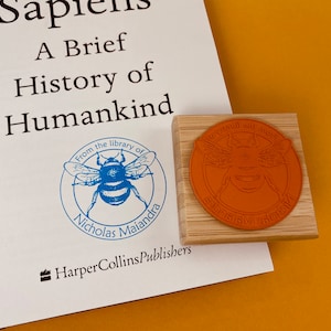 Custom Book Stamp - Personalized Bee From the Library of Rubber Stamper - Ex Libris Bookplate Design - Gift for Book Lover