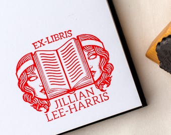 Custom Ex Libris Gothic Book Stamp, Dark Academia Library Stamp, Personalized Book Lover Gift Idea, Mirror Face Bookplate Stamp