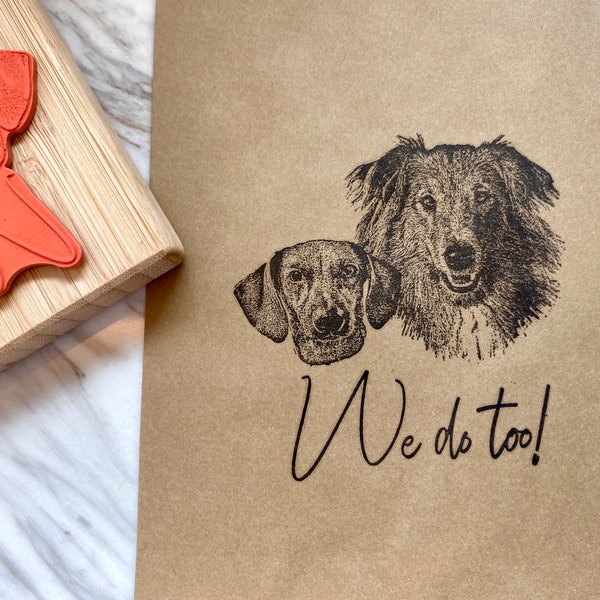 Custom Pet Portrait From Photo - Personalized Pet Book Stamp - Wedding Invite Rubber Stamp - Doggie Bag Napkin - Dog Cat Lover Birthday Gift