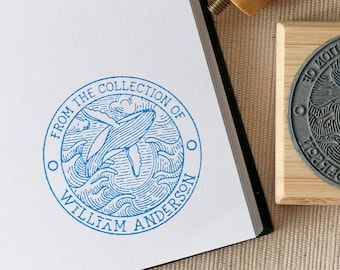 Custom Orca Book Stamp, Killer Whale Library Rubber Stamp, Personalized Library Stamp, Wood Stamp with Handle, Book Lover Gift Ideas