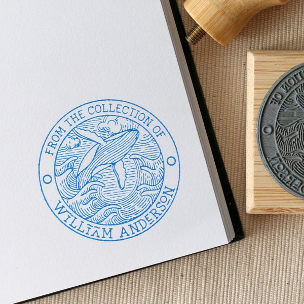 Custom Orca Book Stamp, Killer Whale Library Rubber Stamp, Personalized Library Stamp, Wood Stamp with Handle, Book Lover Gift Ideas