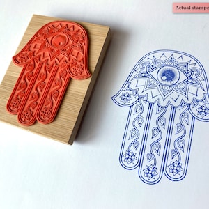 Hamsa Hand with Evil Eye Stamp - Jewish Hamsa with Flowers and Leaves Design - Evil Eye svg - Psychedelic Stamp - Linen Fabric Stamp