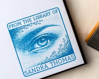 Custom Ex Libris Book Stamp - Personalized Esoteric Dark Academia Library Rubber Stamp - Eye Floral - Book Lover Gift Stamper
