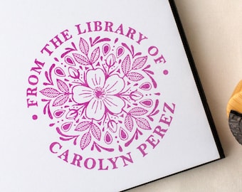 Custom Flower Ex Libris Stamp, Personalized Library Stamper