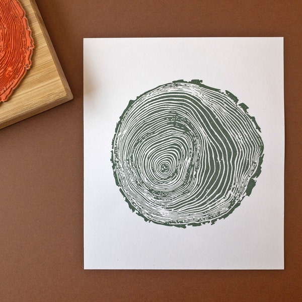 Wood Slice Tree Ring Rubber Stamp - Timber Grain Texture - Tree Trunk Log Stamper - Botanical Inspired Art & Craft Supplies