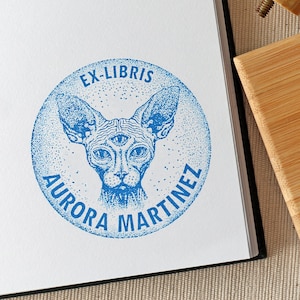 Custom Ex Libris Third Eye Sphynx Cat Book Stamp - Personalized Esoteric Dark Academia Library Rubber Stamp - Book Lover Gift Ideas