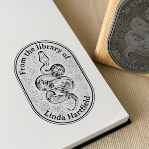 Custom Snake Book Stamp - Personalized Library of Dark Academia Serpent Rubber Stamp - Floral Patterns Snake Stamp - Book Lover Gift Ideas