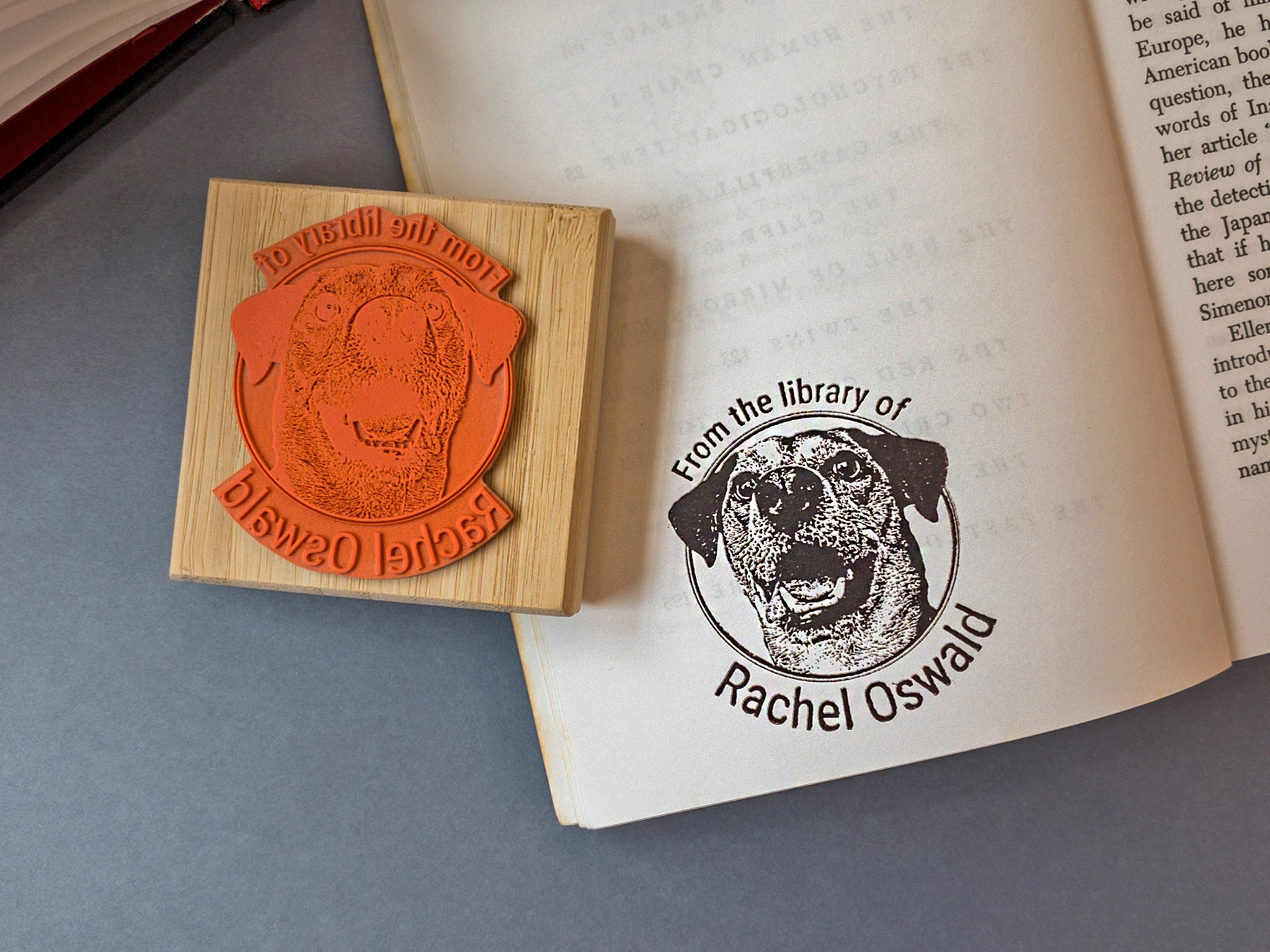 Personalized Custom Pet Portrait Library Stamp - Unique Dog Cat Ex Libris Rubber Stamp - Ideal Gift for Book Lovers